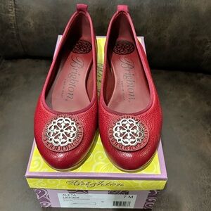 Brighton Women's Aleta Leather Red Lipstick  Loafers with Silver Accent